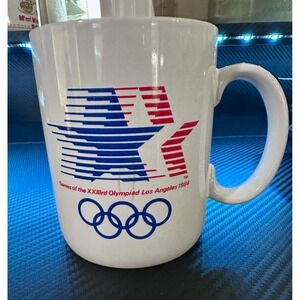 Vintage 1984 Olympics Games Rings Logo Red/White/Blue Papel Ceramic Coffee Mug